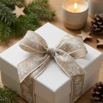 Artikel Dekoband Weihnachten Schneeflocke Grau Weiß B25mm L20m