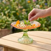 Artikel Dekoteller mit Fuß Glas Blume für stilvolle Tischdekoration und Sommerdeko 15cm