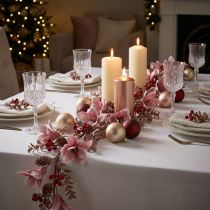 Artikel Weihnachtsgirlande Beerenzweig mit Zapfen Rot Rosa 130cm