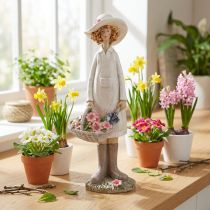 Artikel Dekofiguren Gärtner Deko Frau mit Blumen Weiß Rosa H21cm