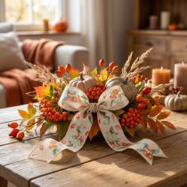 Artikel Geschenkband Herbst mit Hagebutten und Blättern 40mm 18m