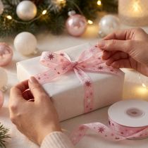 Artikel Schleifenband Weihnachten Geschenkband Rosa Sternmuster 15mm 20m