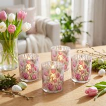 Artikel Deko Windlicht Glasmotiv Tulpendesign für frühlingshafte Wohnakzente 8cm 4St.
