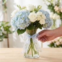 Artikel Organzaband Blumen Blau Dekoband Organzastoff 40mm 15m