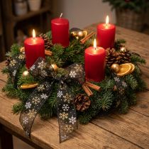 Artikel Weihnachtsband Organza Schneeflocken Schwarz Gold 40mm 15m