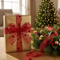 Artikel Weihnachtsband mit Sternen Rot und Dunkelrot 25mm 18m