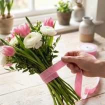 Artikel Geschenkband Fischgrätmuster Band Weiß Pink 25mm 15m