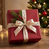 Artikel Weihnachtsband mit Zuckerstangen Geschenkband Beige 25mm 15m