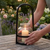 Artikel Windlicht Metall Glas Deko Schwarz Klar Henkel Ø14,5cm