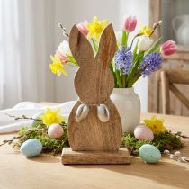 Artikel Osterhase Holz mit Eiern Metall, Tischdeko Ostern H31cm