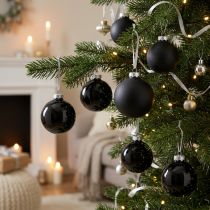Artikel Christbaumkugeln, Baumanhänger, Glaskugeln Schwarz H6,5cm Ø6cm Echtglas 24 St