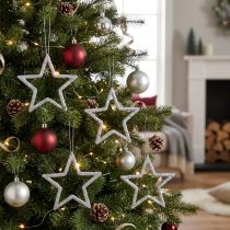 Artikel Weihnachtsdeko Stern Anhänger Silbern Glitter 7,5cm 40St