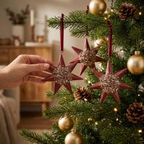Artikel Weihnachtsanhänger Deko Stern zum Aufhängen Bordeaux 4 St