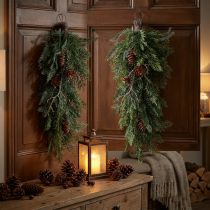 Artikel Künstliche Weihnachtszweige zum Aufhängen, Tannenzweige Deko, Zypressenzweige mit Zapfen, Türkranz, Wanddeko, Fensterdeko, Kunststoff, Langlebig, 60cm