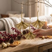Artikel Ginkgoblatt-Anhänger, Adventsdeko, Metalldeko für den Herbst Golden L12cm 12 St