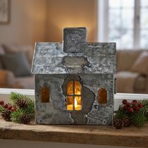 Artikel Windlicht Haus Metall Shabby Chic Weiß gewaschen, Rost H11cm
