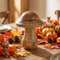 Artikel Holzpilz mit Rillen Herbst Deko Pilz Natur Mangoholz 10ר8cm