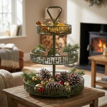 Artikel Metall-Etagere Grün drei Etagen Tannendekor rund 49cm