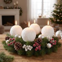 Artikel Adventskerzen Schneeball-Design, Ø80mm weiße Kugelkerzen Set 4St, Weihnachtsdeko Winterzauber