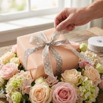 Artikel Geschenkband Herzen Dekoband Band Beige 25mm 15m