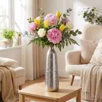 Artikel Deko Vase Metall Gehämmert Blumenvase Silber Ø9,5cm H32cm