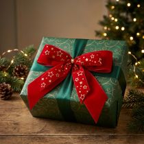 Artikel Dekoschleife 4cm breit Rote Weihnachtsschleife mit goldenen Sternen Handgefertigte Schleife 16×15cm 2St