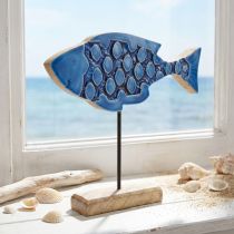 Artikel Maritimer Deko Holz Fisch auf Ständer Blau 25cm × 24,5cm