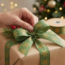 Artikel Stoffband Weihnachten Schneeflocke Grün, Gelb 25mm 15m