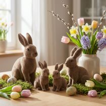 Artikel Hase beflockt Braun 11cm, 13,5cm 6 St
