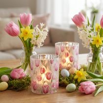 Artikel Elegantes Windlicht mit Tulpenmotiv für stimmungsvolle Frühlingsdekoration 12,5cm 2St.