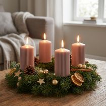 Artikel Stumpenkerzen Altrosa Rillenkerzen 70/90mm, 4er Set, Dekokerzen, Adventskranz, raucharm, lange Brenndauer