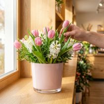 Artikel Blumentopf Glas Übertopf Rosa Glaskübel Ø14,5cm H12,5cm