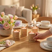 Artikel Windlicht Metall „Liebe das Leben“ Beige Gold Ø9cm H10cm 4St