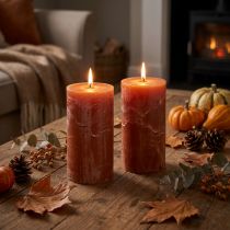 Artikel Stumpenkerzen 2er Set Dunkelorange 85×150mm, Durchgefärbt, Lange Brenndauer – Dekorative Kerzen für Wohnraum, Festliche Anlässe und Romantik