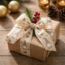 Artikel Dekoband Wichtel und Herzen für Geschenke und Basteln 40mm 15m