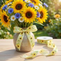 Artikel Geschenkband Sonnenblumen Seidenband Gelb 25mm 18m