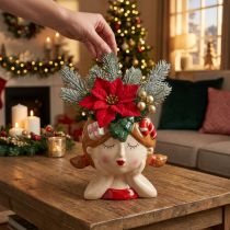 Artikel Pflanzkopf Keramik Mädchen Deko Übertopf Weihnachten H17cm