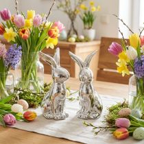 Artikel Deko Osterhase Keramik Deko Hase sitzend Silber 18cm 2 St