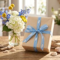 Artikel Geschenkband Blau Schiffchen Band maritim 15mm 20m