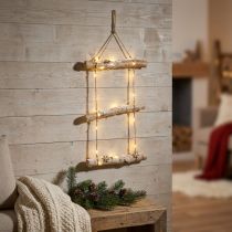 Artikel Wanddeko Weihnachten mit Micro LED Lichterkette, kleinen Holz-Schneeflocken und beschneiten Ästen H150cm