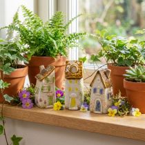 Artikel Keramik Haus Dekoration für Innenbereich und Blumentöpfe Ideales Geschenk 10cm 3St