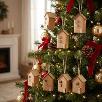 Artikel Deko Häuschen 9 St Christbaumschmuck Rotbraun Holz