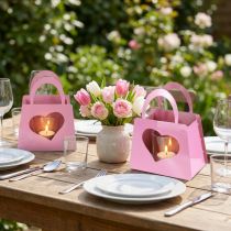 Artikel Windlicht Metall mit Glaseinsatz Tasche Rosa H18cm 2St