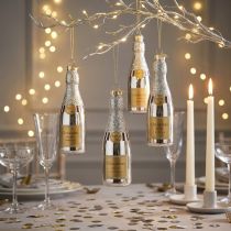 Artikel Champagnerflasche zum Hängen Silvesterdeko Silber 13cm 5 St