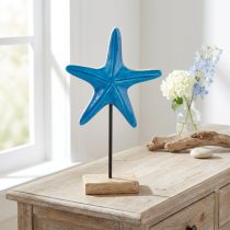 Artikel Seestern Deko auf Sockel Maritim Natur Blau Holz H25cm