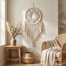 Artikel Makramee Traumfänger Wandbehang Creme Boho Wanddekoration Handgefertigt 29×72cm für Wohnzimmer & Schlafzimmer