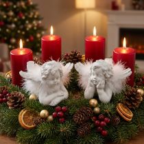 Artikel Engel liegend, Weihnachtsdeko, Engeldeko mit Federn, Advent Weiß H8/8,5cm L14/12,5cm 2er-Set