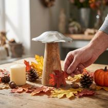 Artikel Tischdeko Deko Pilz Metall Holz Silbern Holzpilz H14cm