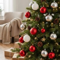 Artikel Weihnachtskugel Mix Weiß, Rot, Silber Ø5,5cm 30St