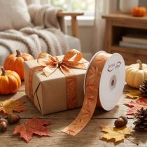 Artikel Geschenkband Herbst mit Blättern für kreative Verpackungen 25mm 18m
